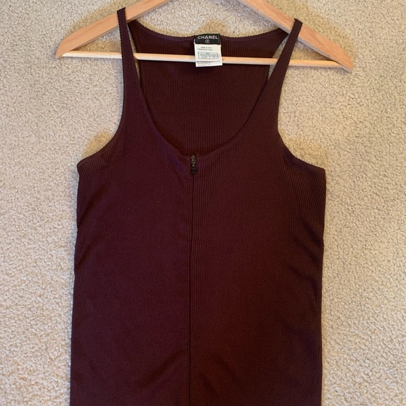 Chanel burgundy camisole/tank with double c zip - Picture 2 of 3